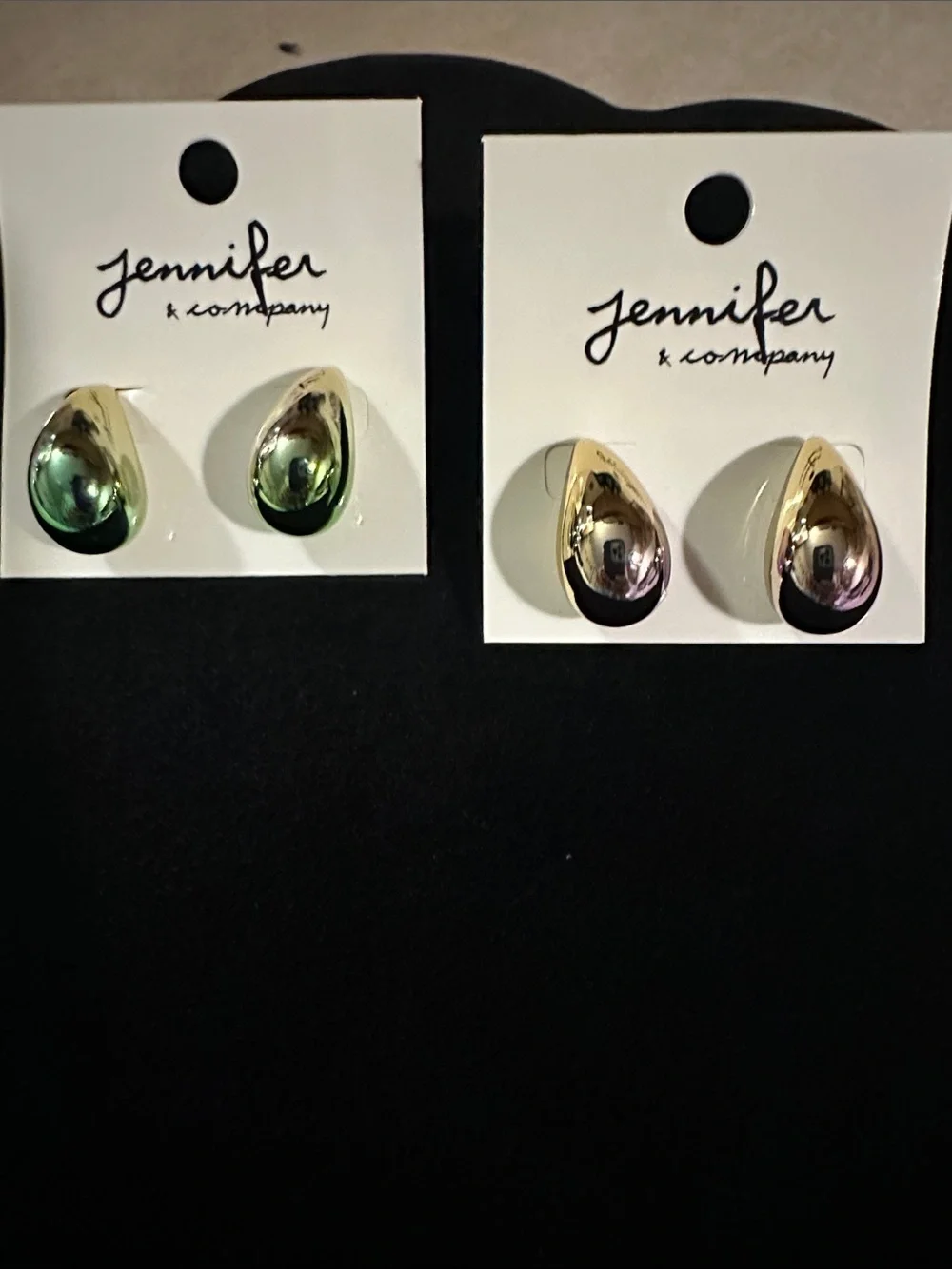 Jennifer &Company Teardrop Stud Earrings in Green and Pink Goldtone
